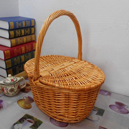  RatcBacx Handmade Wicker Basket with lid Insulated Multi-Season Outdoor Home Portable Picnic Set with Handle Shopping Available-A 45x30x21cm