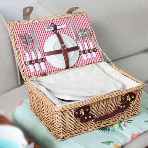  RatcBacx Handmade Wicker Basket with lid Insulated Multi-Season Outdoor Home Portable Picnic Set with Handle Shopping Available-B 45x32x18cm