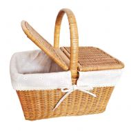 RatcBacx Handmade Wicker Basket with lid Insulated Multi-Season Outdoor Home Portable Picnic Set with Handle Shopping Available-C 41x26x22cm