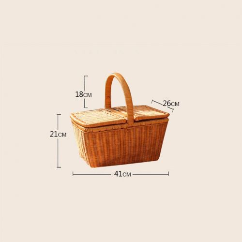  RatcBacx Handmade Wicker Basket with lid Insulated Multi-Season Outdoor Home Portable Picnic Set with Handle Shopping Available-C 41x26x22cm