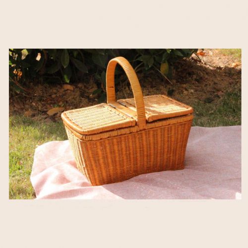  RatcBacx Handmade Wicker Basket with lid Insulated Multi-Season Outdoor Home Portable Picnic Set with Handle Shopping Available-C 41x26x22cm