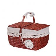 RatcBacx Handmade Wicker Basket with lid Insulated Multi-Season Outdoor Home Portable Picnic Set with Handle Shopping Available-F 40x30x23cm