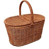 RatcBacx Handmade Wicker Basket with lid Insulated Multi-Season Outdoor Home Portable Picnic Set with Handle Shopping Available-F 38x24x23.5cm