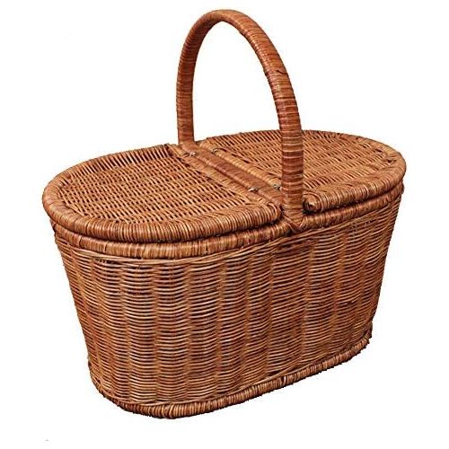  RatcBacx Handmade Wicker Basket with lid Insulated Multi-Season Outdoor Home Portable Picnic Set with Handle Shopping Available-F 38x24x23.5cm