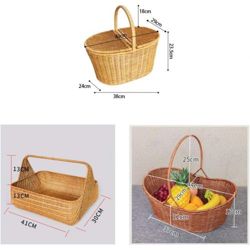  RatcBacx Handmade Wicker Basket with lid Insulated Multi-Season Outdoor Home Portable Picnic Set with Handle Shopping Available-F 38x24x23.5cm