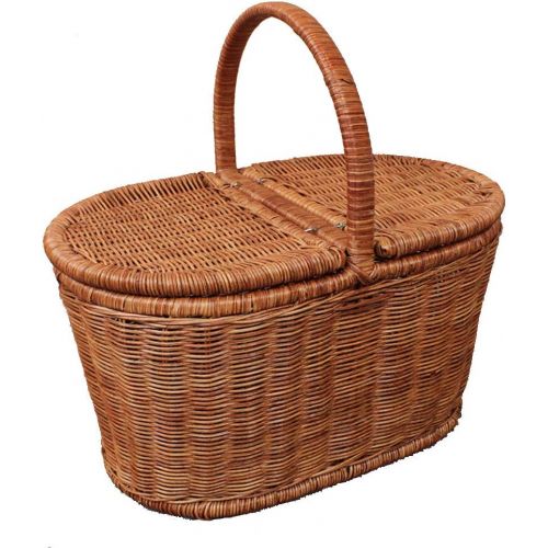  RatcBacx Handmade Wicker Basket with lid Insulated Multi-Season Outdoor Home Portable Picnic Set with Handle Shopping Available-F 38x24x23.5cm