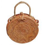 Rattan Nation - Handwoven Round Rattan Bag (Flower Weave Ribbon Closure with Handle)