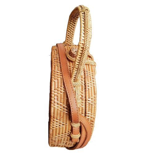  Rattan Nation - Handwoven Round Rattan Bag (Flower Weave Ribbon Closure with Handle)