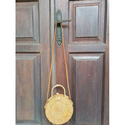  Rattan Nation - Handwoven Round Rattan Bag (Flower Weave Ribbon Closure with Handle)