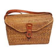 Rattan Nation - Rectangular Woven Rattan Bag (Leather Closure), Ata Basket Bag