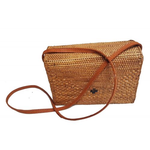  Rattan Nation - Rectangular Woven Rattan Bag (Leather Closure), Ata Basket Bag