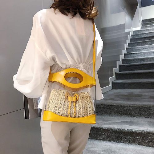  Rattan bag YUANLIFANG Women Small Bucket Bags Transparent Totes Rattan Bag Female Mini Jelly Handbags Drawstring Straw Sac Women Bag Over Shoulder