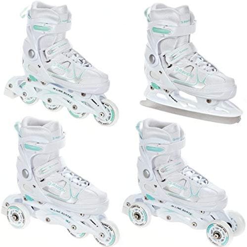  4in 1Inline/Triskates/Quad Adjustable Roller skates/Ice Skates Raven Spirit White/Mint