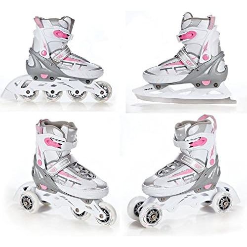  RAVEN 4in1 Inlineskates/Triskates/Rollschuhe/Schlittschuhe Profession White/Pink verstellbar