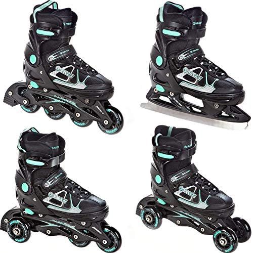  4in 1Inline/Triskates/Quad Adjustable Roller skates/Ice Skates Raven Spirit Black/Mint