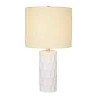 Ravenna Home White Ceramic Table Lamp, 21H, With Bulb, Yellow Linen Shade