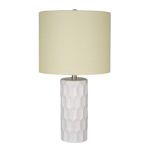  Ravenna Home White Ceramic Table Lamp, 21H, With Bulb, Yellow Linen Shade