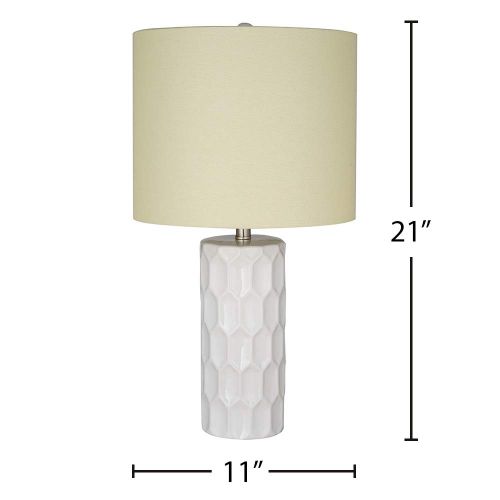  Ravenna Home White Ceramic Table Lamp, 21H, With Bulb, Yellow Linen Shade
