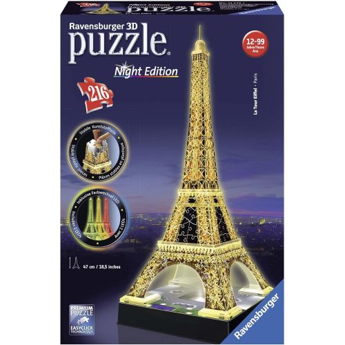  [아마존베스트]Ravensburger Eiffel Tower - Night Edition - 216 Piece 3D Jigsaw Puzzle for Kids and Adults - Easy Click Technology Means Pieces Fit Together Perfectly