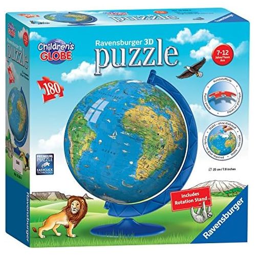  [아마존베스트]Ravensburger Childrens World Globe 180 Piece 3D Jigsaw Puzzle for Kids and Adults - Easy Click Technology Means Pieces Fit Together Perfectly