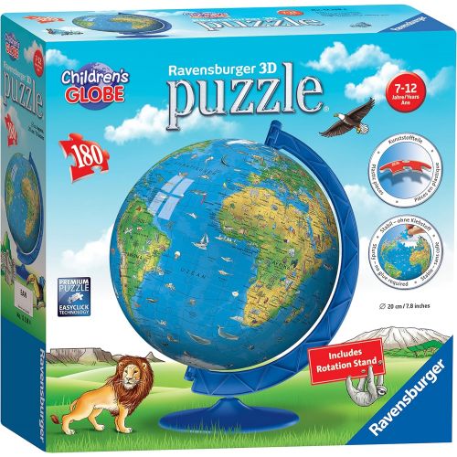  [아마존베스트]Ravensburger Childrens World Globe 180 Piece 3D Jigsaw Puzzle for Kids and Adults - Easy Click Technology Means Pieces Fit Together Perfectly