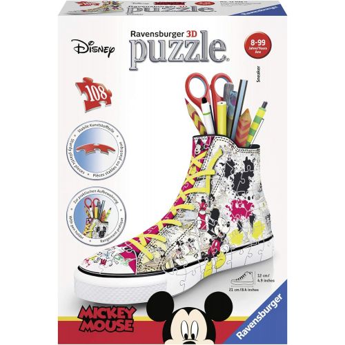  Ravensburger 12055???Disney Classics Sneaker Mickey Mouse 3D Puzzle 3D Pencil Holder 108 Piece 3D Jigsaw Puzzle for Kids and Adults Easy Click Technology Means Pieces Fit Tog