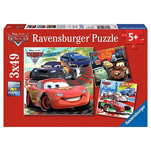  Ravensburger Disney Cars: Worldwide Racing Fun 3 x 49 Piece Jigsaw Puzzle for Kids ? Every Piece is Unique, Pieces Fit Together Perfectly