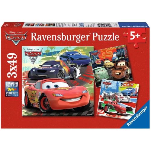  Ravensburger Disney Cars: Worldwide Racing Fun 3 x 49 Piece Jigsaw Puzzle for Kids ? Every Piece is Unique, Pieces Fit Together Perfectly