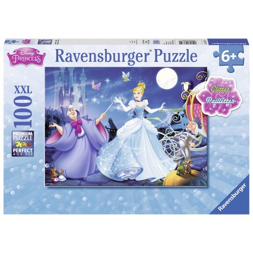  Ravensburger Disney Princess Adorable Cinderella 100 Piece Glitter Jigsaw Puzzle for Kids ? Every Piece is Unique, Pieces Fit Together Perfectly, Blue