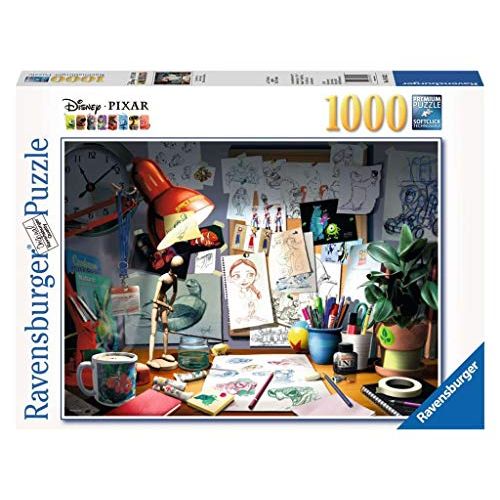  Ravensburger Disney Pixar The Artists Desk Puzzle 1000 Piece Jigsaw Puzzle for Adults ? Every Piece is unique, Softclick technology Means Pieces Fit Together Perfectly, Model Num