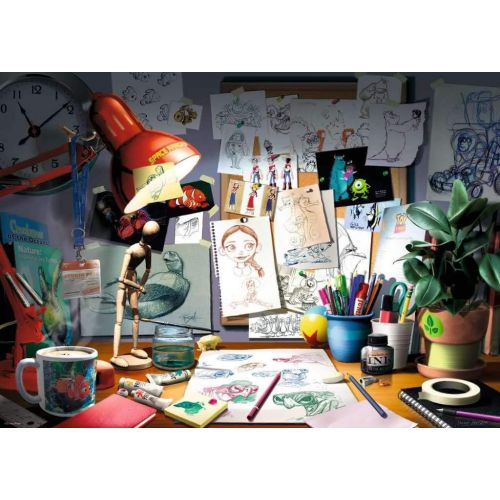  Ravensburger Disney Pixar The Artists Desk Puzzle 1000 Piece Jigsaw Puzzle for Adults ? Every Piece is unique, Softclick technology Means Pieces Fit Together Perfectly, Model Num