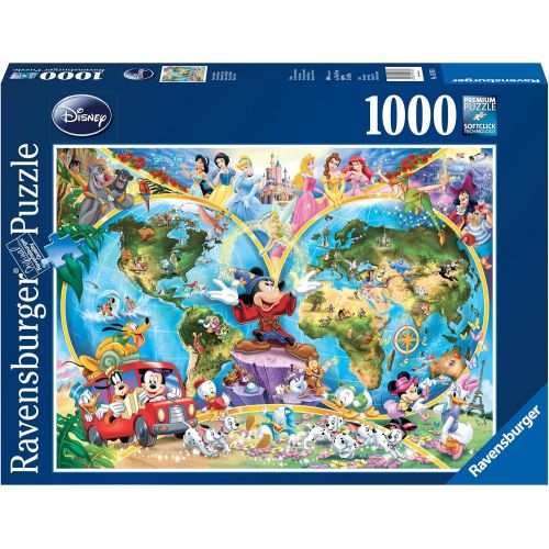  Ravensburger Disney World Map 1000 Piece Jigsaw Puzzle Featuring the entire Disney Family: Disney Princess, Donald Duck, Mickey Mouse, Peter Pan and many more!