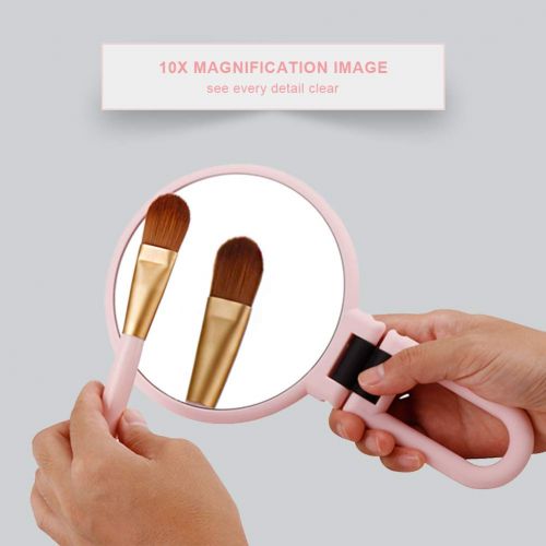  Ravinte 10x Magnifying Handheld Mirror-Travel Folding Hand Held Mirror-Double Sided Pedestal Makeup Mirror With 1/10x Magnification-5inch Compact Size-Portable Vanity Standing Round Cosmet