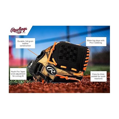 롤링스 Rawlings Playmaker Camo Kids Baseball Glove for Kids 5-8 - TBall Glove - 10, 10.5, 11 Inch - Left and Right Hand Throw