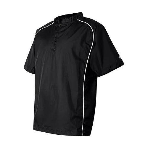 롤링스 Rawlings Adult Quarter-Zip Short Sleeve Dobby Jacket With Piping (Black) (L)