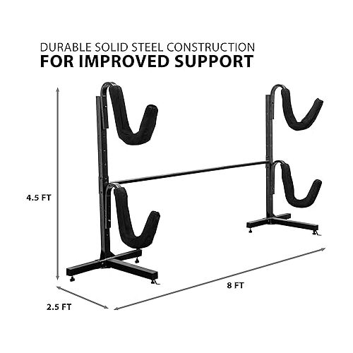  RaxGo Freestanding Kayak Storage Rack, Heavy Duty Storage for Two-Kayak, SUP, Canoe & Paddleboard for Indoor, Outdoor, Garage, Shed, or Dock, Adjustable Height