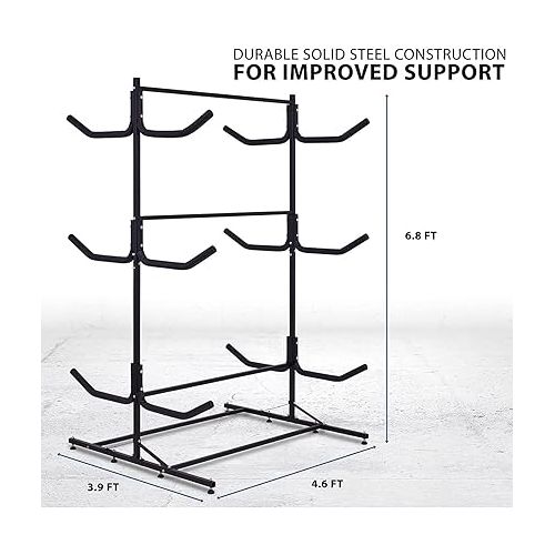  Kayak Storage Rack, Heavy Duty Freestanding Storage for Six Kayak, SUP, Canoe & Paddleboard for Indoor, Outdoor, Garage, Shed, or Dock,