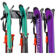 RaxGo Ski Storage Rack, Wall Mounted, Holds 4 Pairs of Skis & Skiing Poles or Snowboard, for Home and Garage Storage, Wall Mounted, Heavy Duty, Rubber-Coated Hooks,