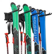 RaxGo Ski Wall Rack, Holds 4 Pairs of Skis & Skiing Poles or Snowboard, for Home and Garage Storage, Wall Mounted, Heavy Duty, Adjustable Rubber-Coated Hooks