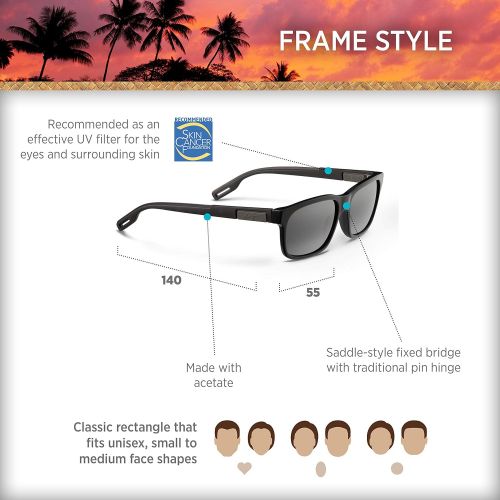  Ray Maui Jim Sunglasses | Eh Brah 284 | Rectangular Frame, Polarized Lenses, with Patented PolarizedPlus2 Lens Technology