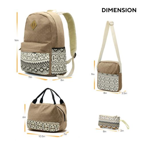  RayOm Teenager Teen Girl Canvas School Backpack Lunch Pencil Shoulder Bookbag Set of 4