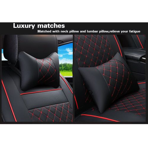  Rayauto Super PDR Luxury PU Leather Auto Car Seat Covers 5 Seats Full Set Universal Fit Easy to Clean Anti-Slip Four Seasons General Car Seat Cushions (Black&Red M)