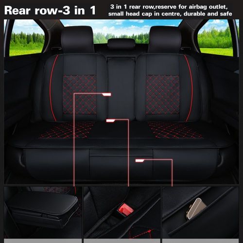  Rayauto Super PDR Luxury PU Leather Auto Car Seat Covers 5 Seats Full Set Universal Fit Easy to Clean Anti-Slip Four Seasons General Car Seat Cushions (Black&Red M)
