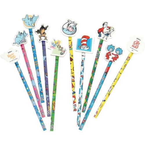  [무료배송]Raymond Geddes 66865 Dr. Seuss Number 2 Pencils With Giant Pencil Top Erasers (Pack of 36), One Size