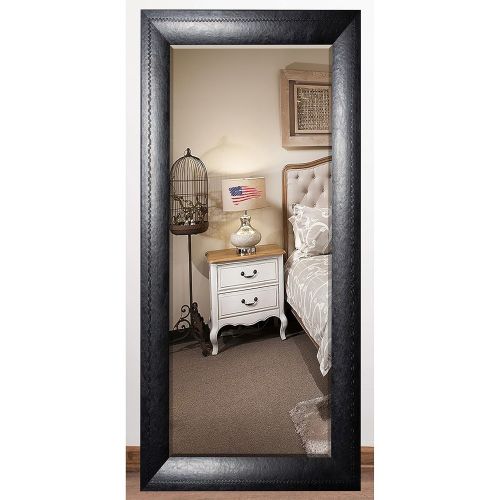  Rayne Mirrors US Made Stitched Black Leather Beveled Full Body Mirror 32.25 x 65.75