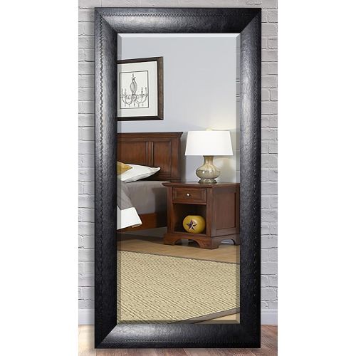  Rayne Mirrors US Made Stitched Black Leather Beveled Full Body Mirror 32.25 x 65.75