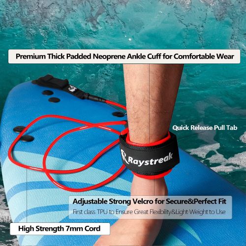  RAYSTREAK 6 Surfboard Leash surf Leash SUP Board Leg Rope & legrope (Red, 6ft)