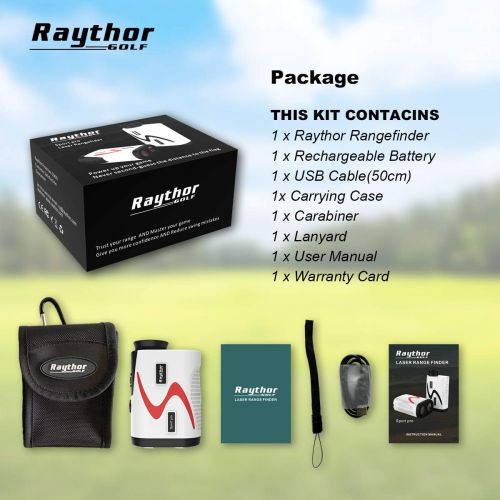  Raythor Golf Rangefinder, 6X Rechargeable Laser Range Finder 1000 Yards with Slope Adjustment, Flag Seeker with Vibration and Fast Focus System, Continuous Scan Support, Help You C