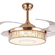 Razaban Modern 42 Invisible Crystal Ceiling Fan Light with Remote Control, Rose Gold Chandelier Fan 3 Color Dimming 3 Speed Ceiling Fans with Lights for DiningLiving Room Bedroom