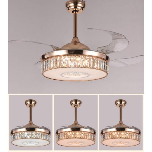  Razaban Modern 42 Invisible Crystal Ceiling Fan Light with Remote Control, Rose Gold Chandelier Fan 3 Color Dimming 3 Speed Ceiling Fans with Lights for DiningLiving Room Bedroom